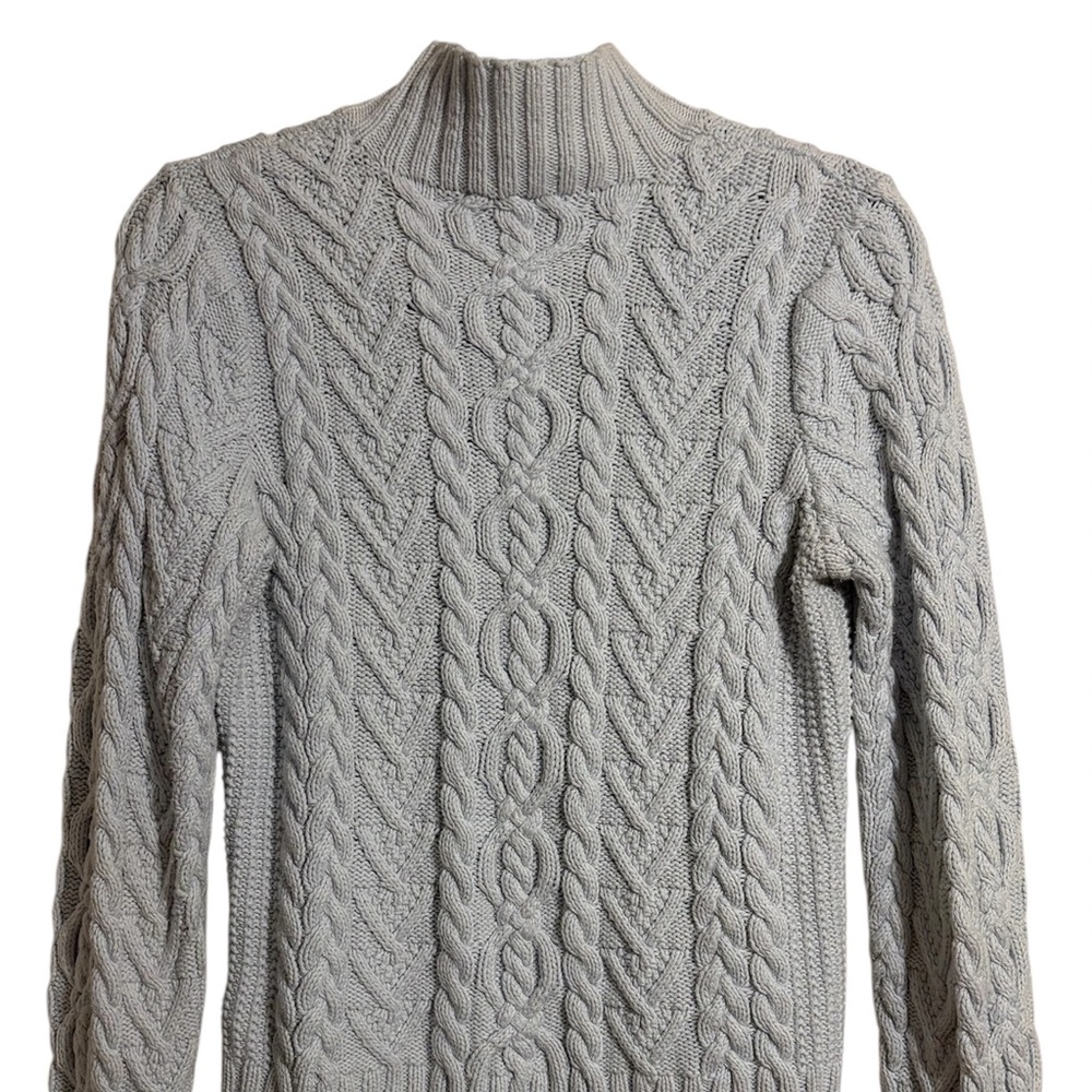 Lauren Ralph Lauren 100% Cotton Grey Cable Knit Classic Turtleneck Sweater -  L